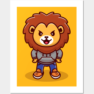 Cute Lion Mascot Cartoon Posters and Art